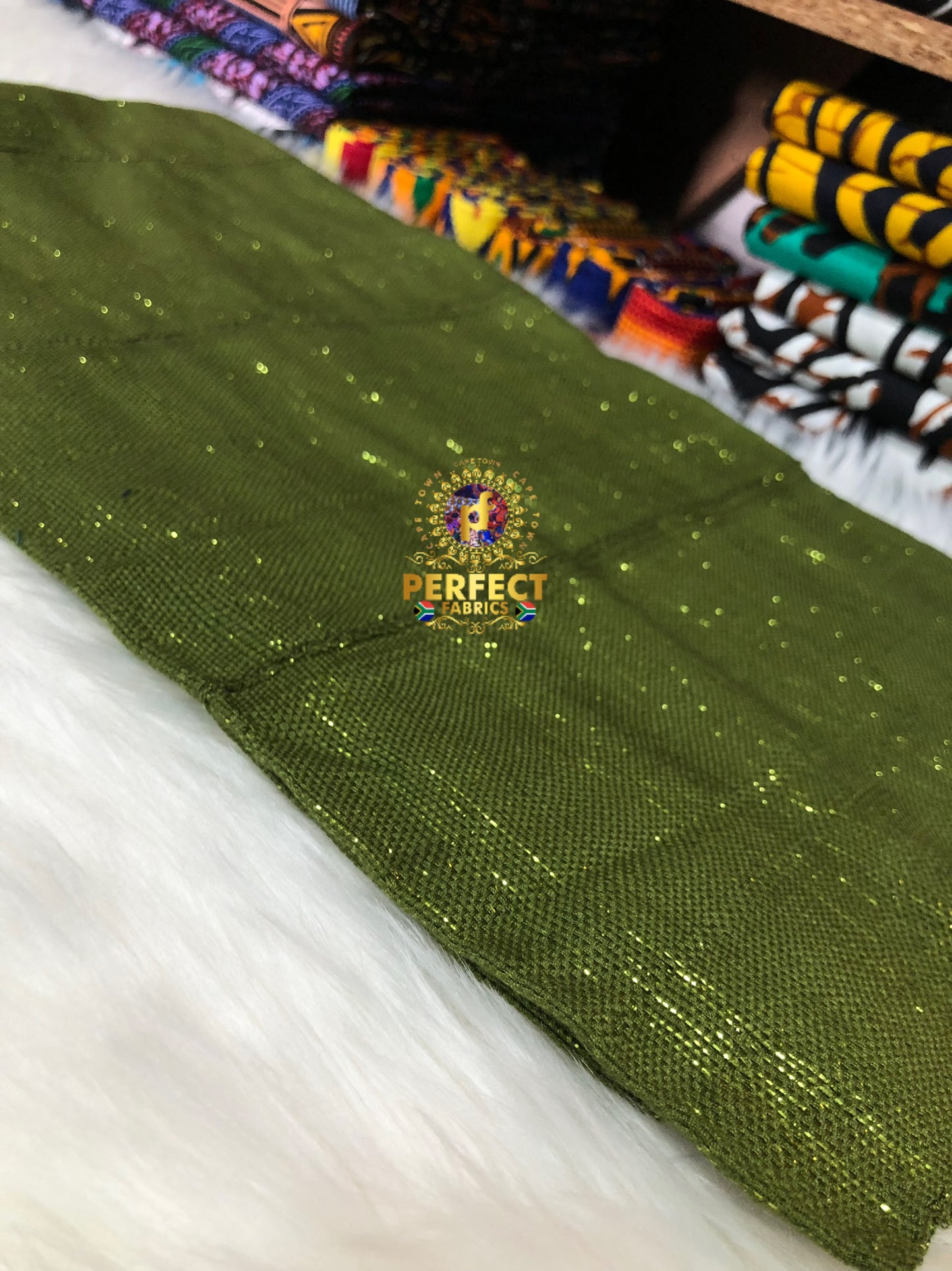 Ashanti - Olive Green Shimmery Plain Kente