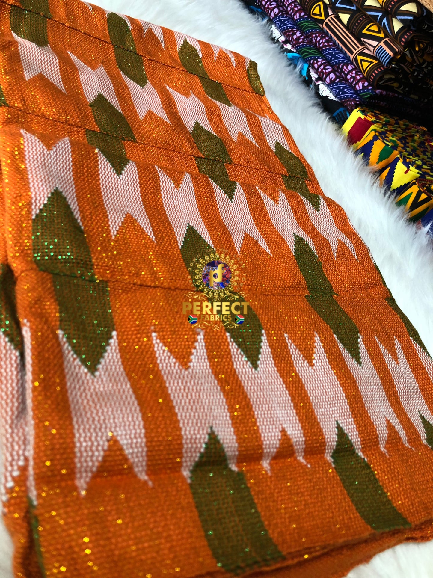 Orange & Green Ashanti Kente