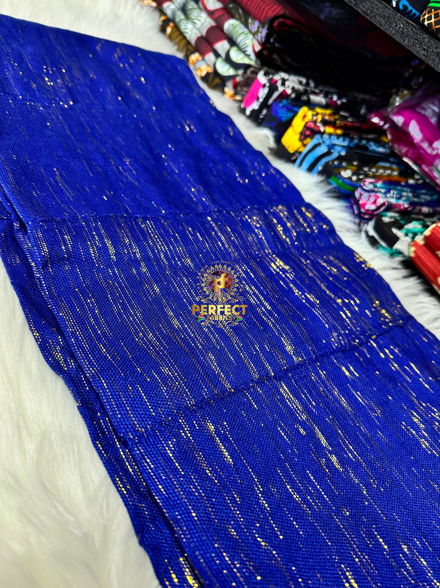 Ashanti- Deep Blue with Gold Shimmer Plain Kente