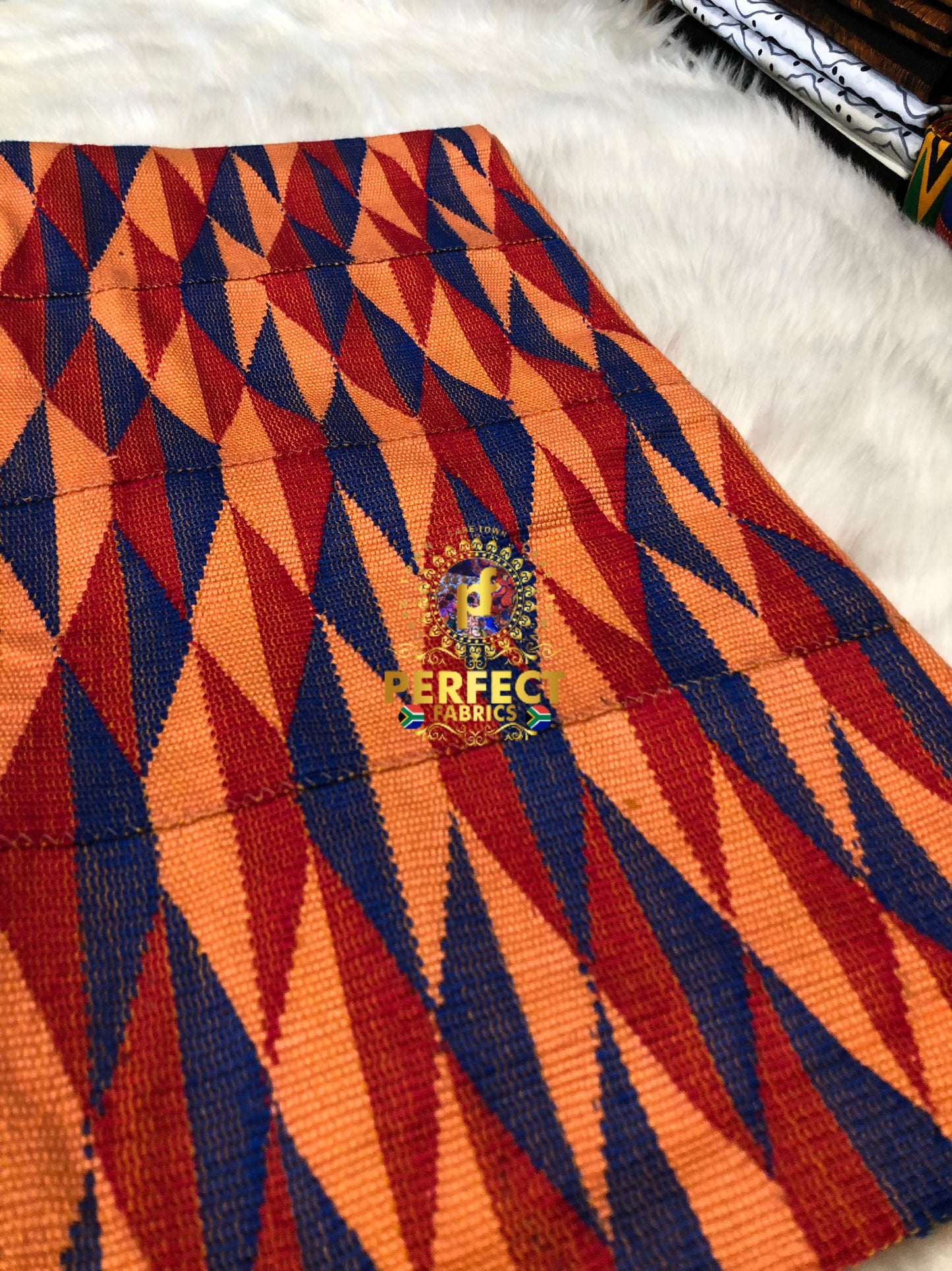 Peach, Red & Blue Ashanti Kente