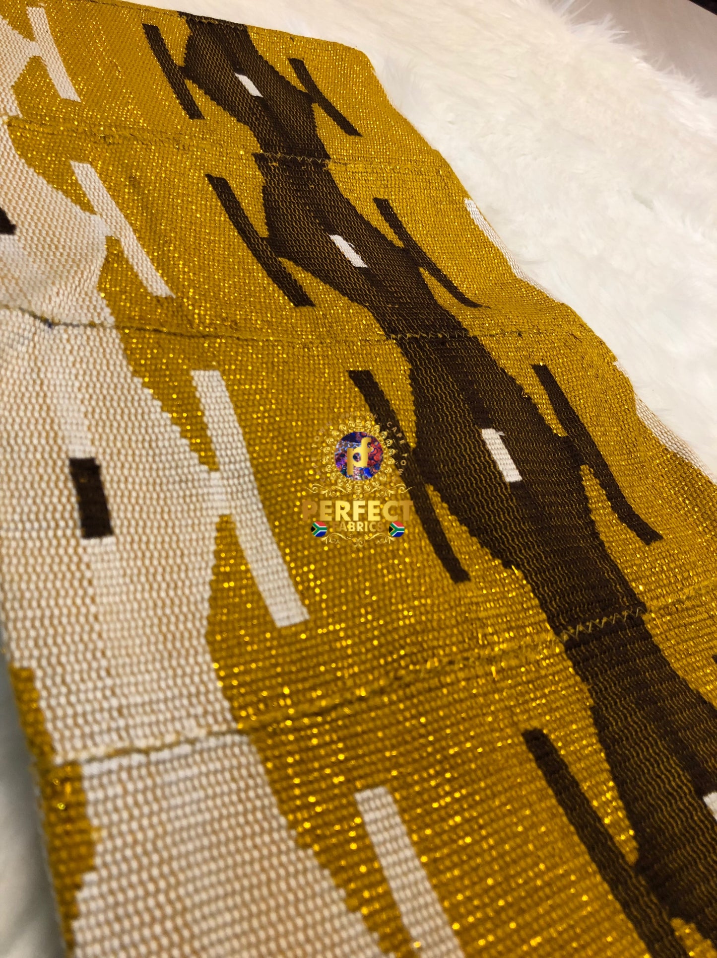Brown, Gold & White Ashanti Kente
