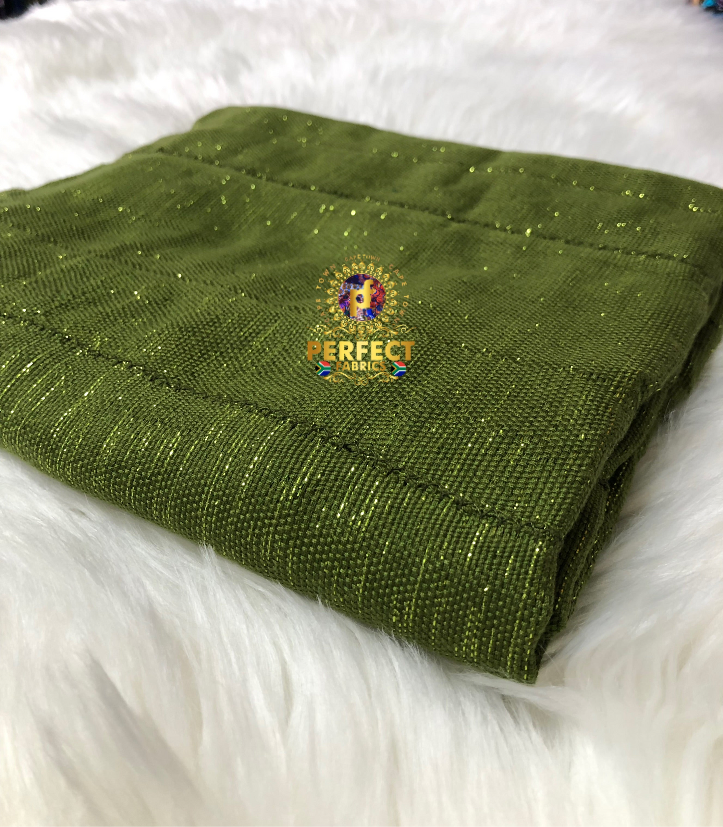 Ashanti - Olive Green Shimmery Plain Kente