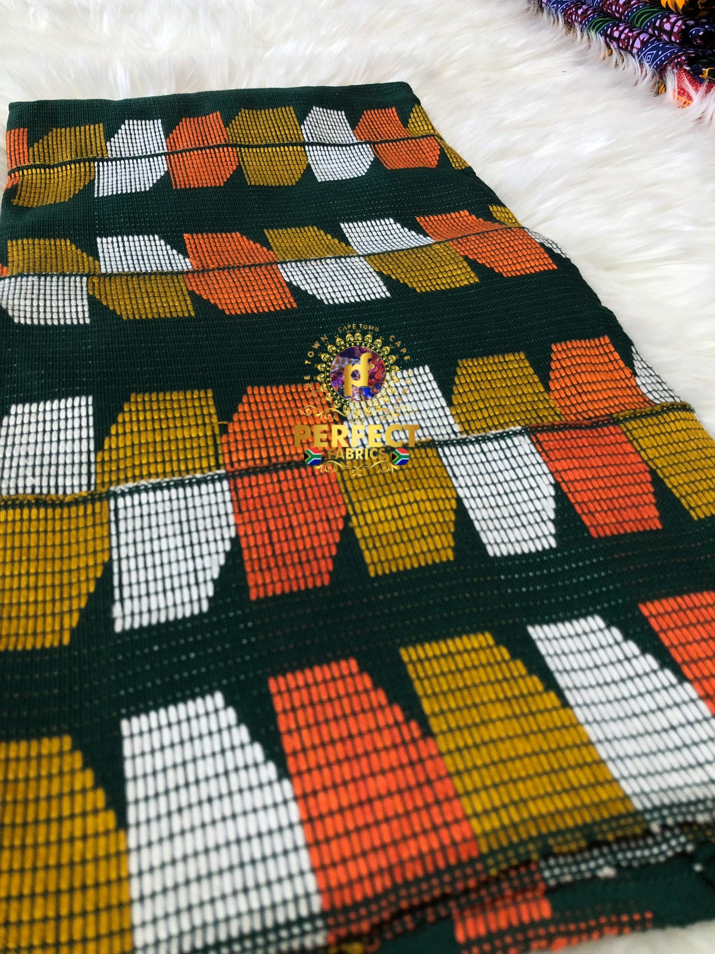 Green, White, Orange & Gold Ashanti Kente