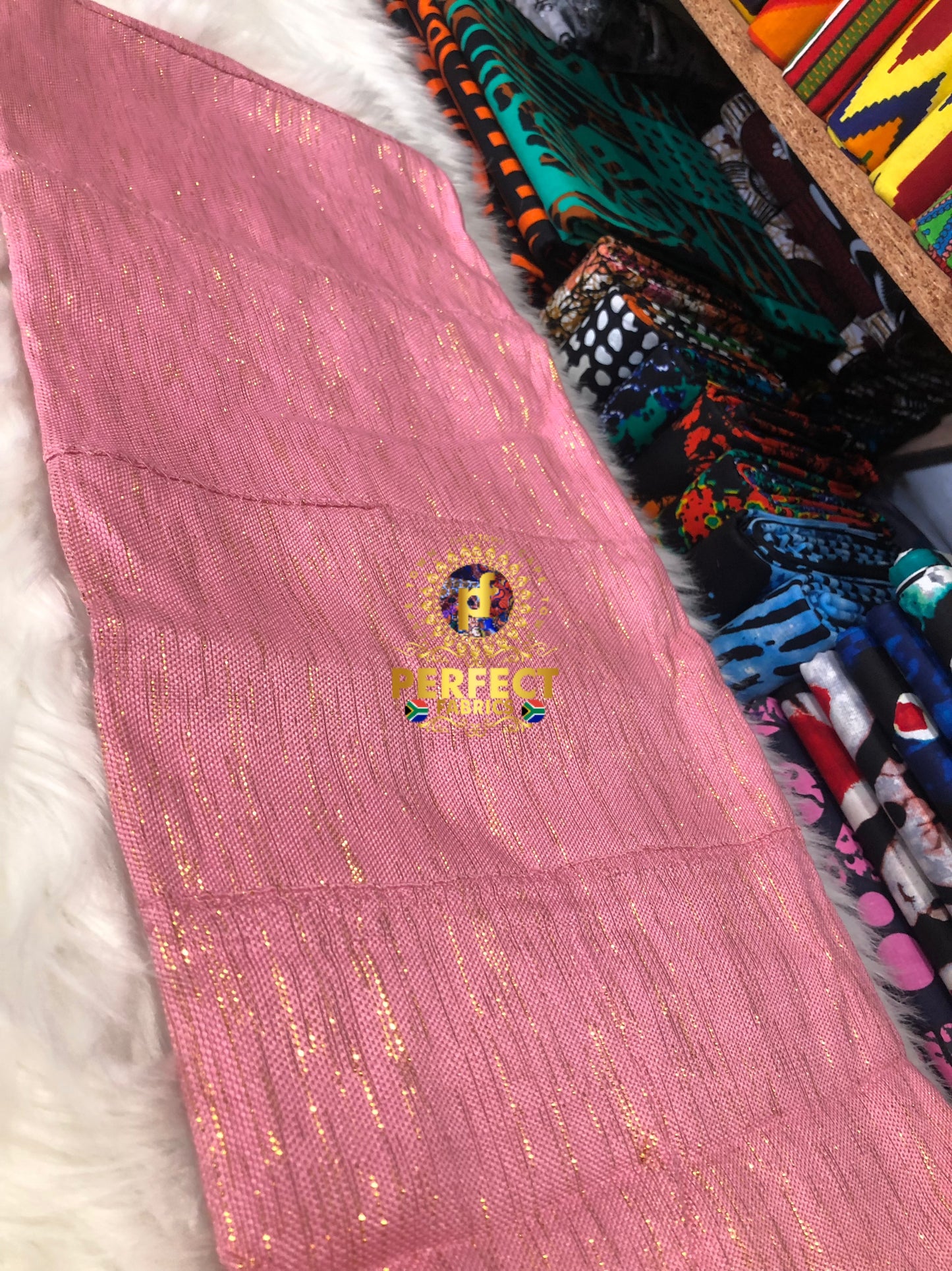 Ashanti- Baby Pink Shimmery Plain Kente