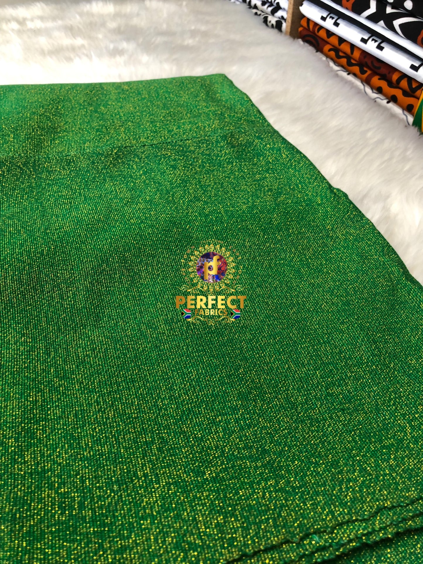 Fugu- Lime Green & Gold Shimmery Plain Kente