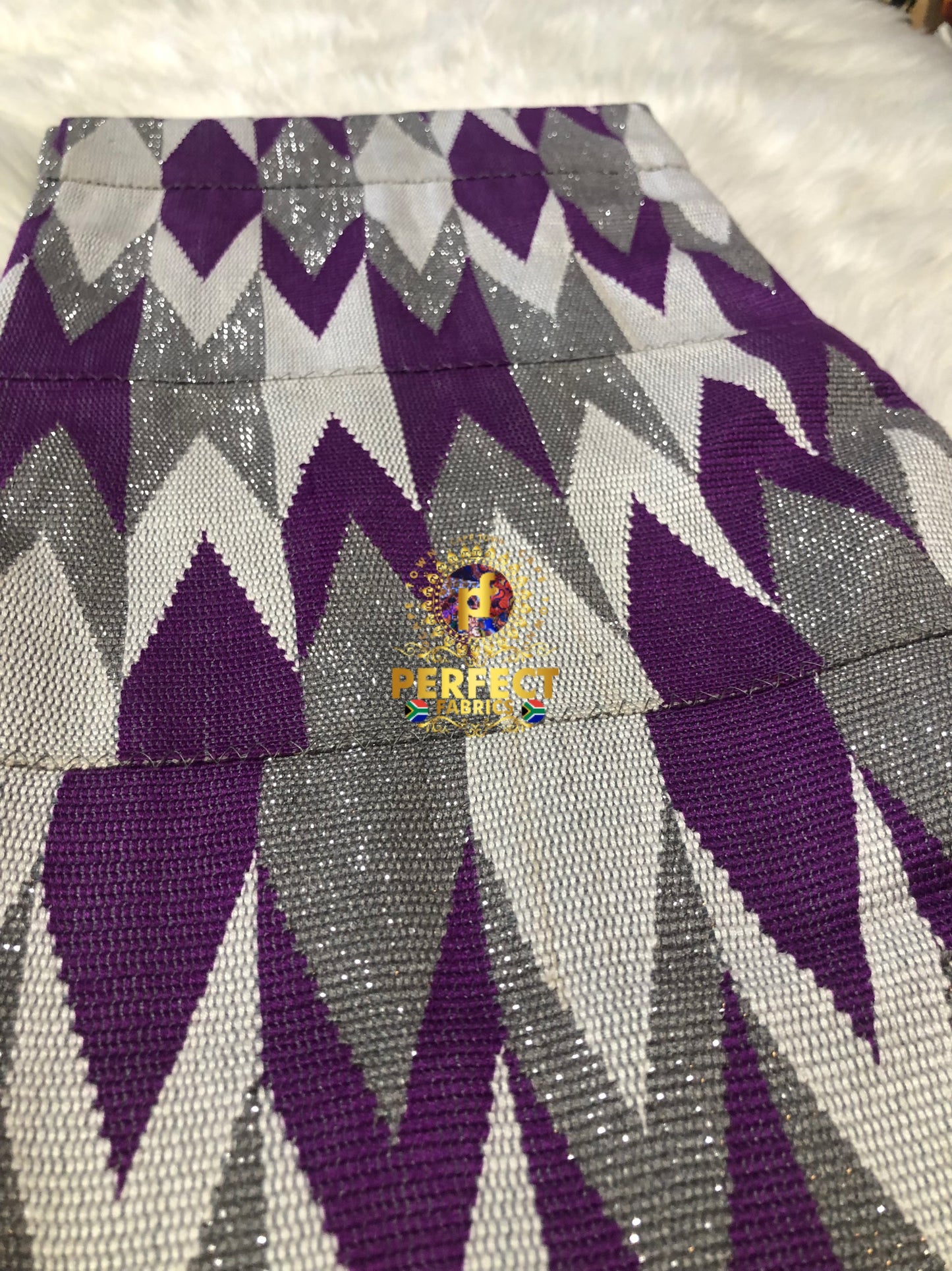 Purple , White & Ash Ashanti Kente