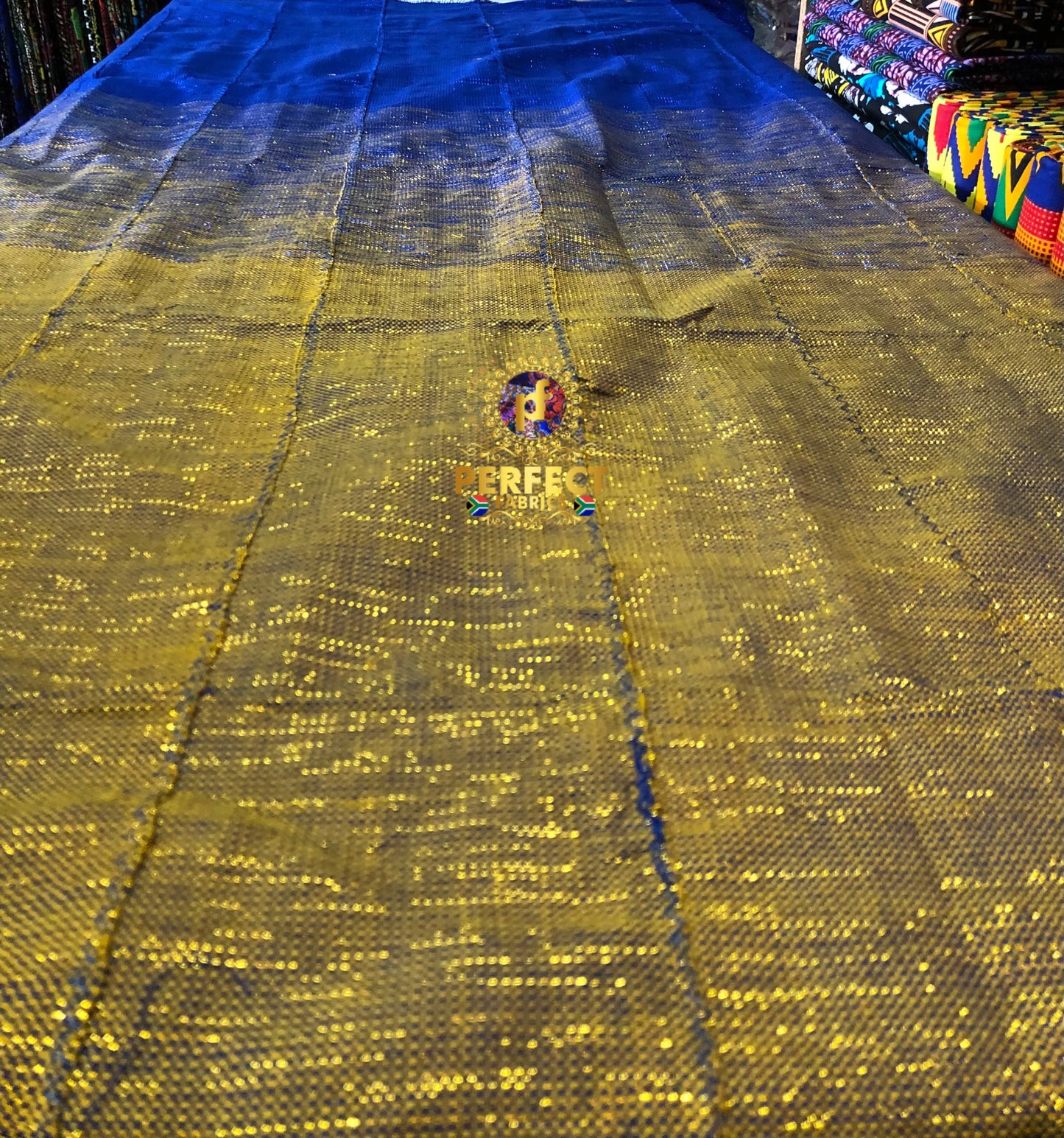 Blue & Gold Ombre Shimmery Plain Kente