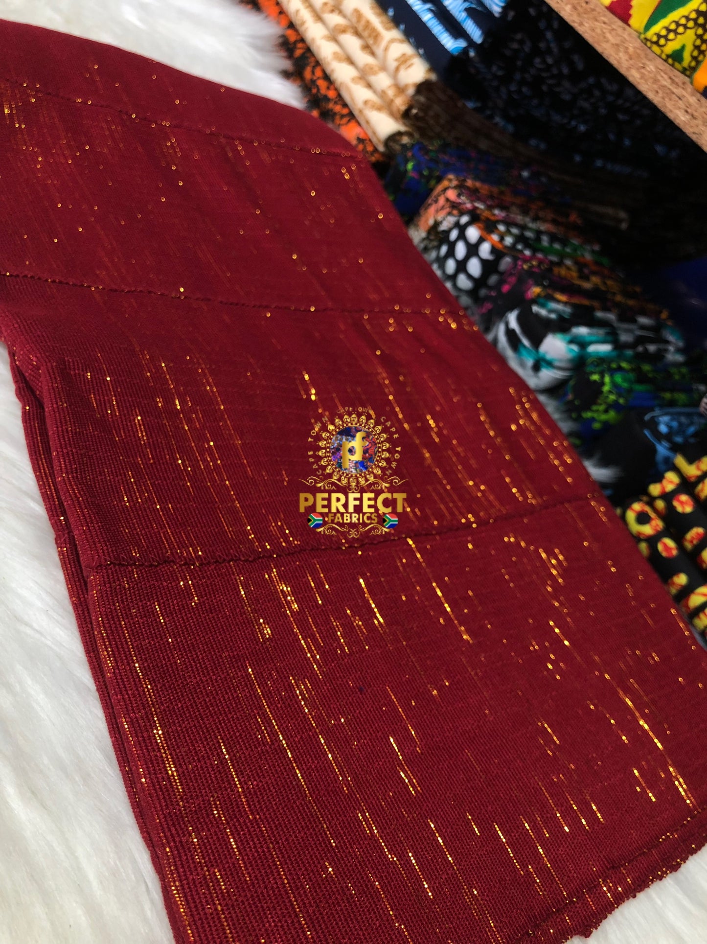 Ashanti- Maroon with Gold Shimmery Plain Kente