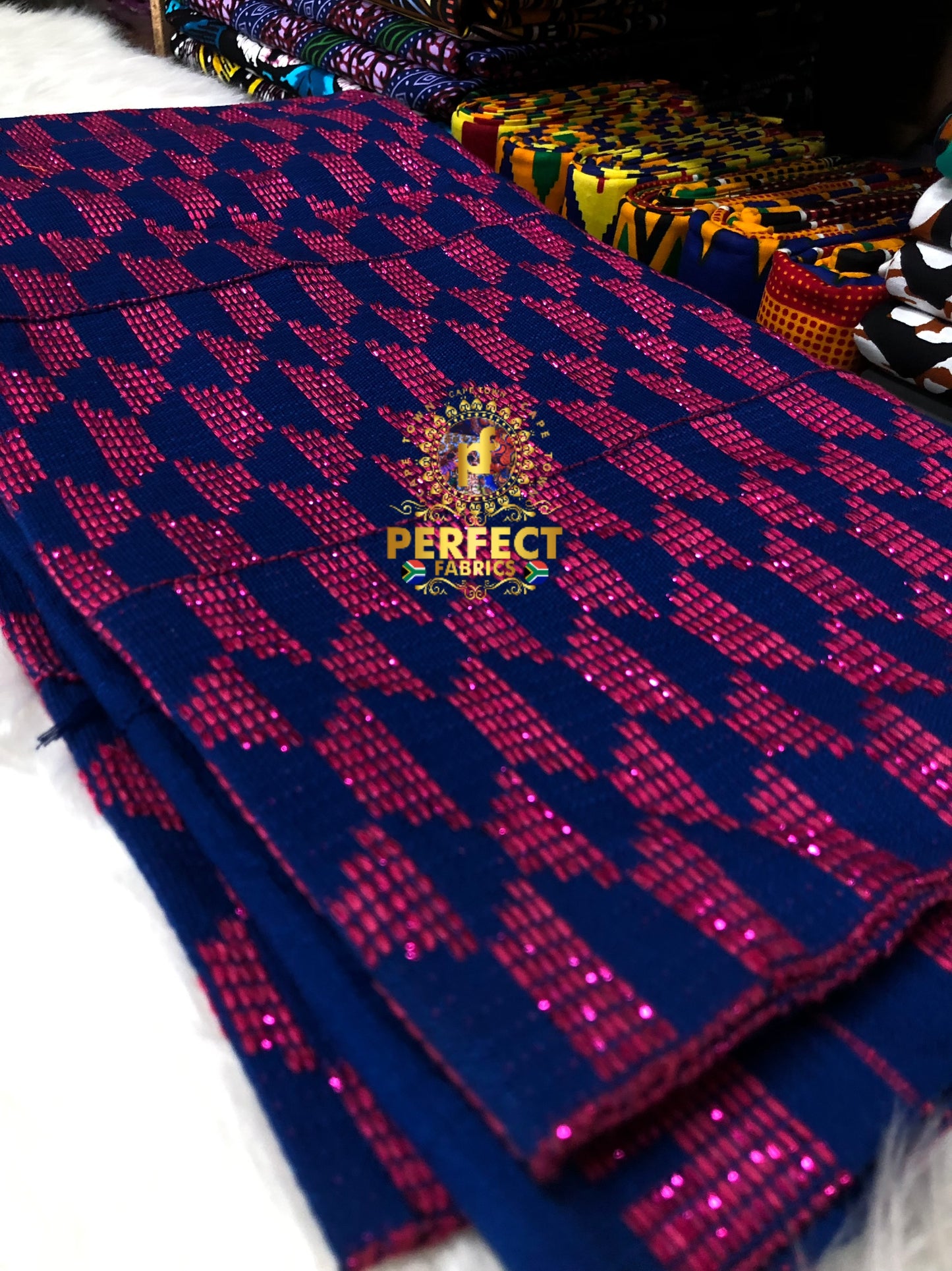 Deep Blue & Pink Ashanti Kente