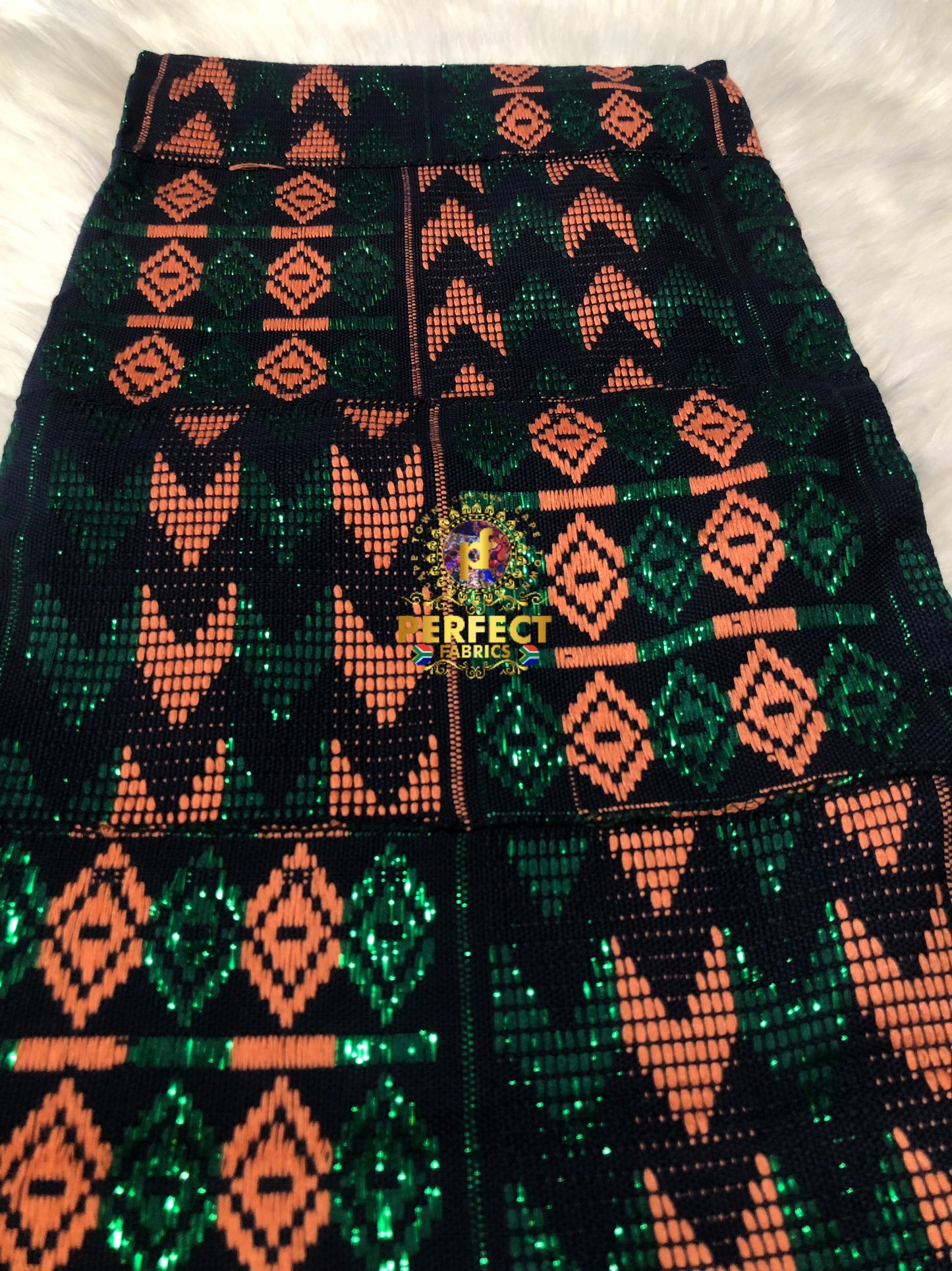 Green & Peach Ashanti Kente