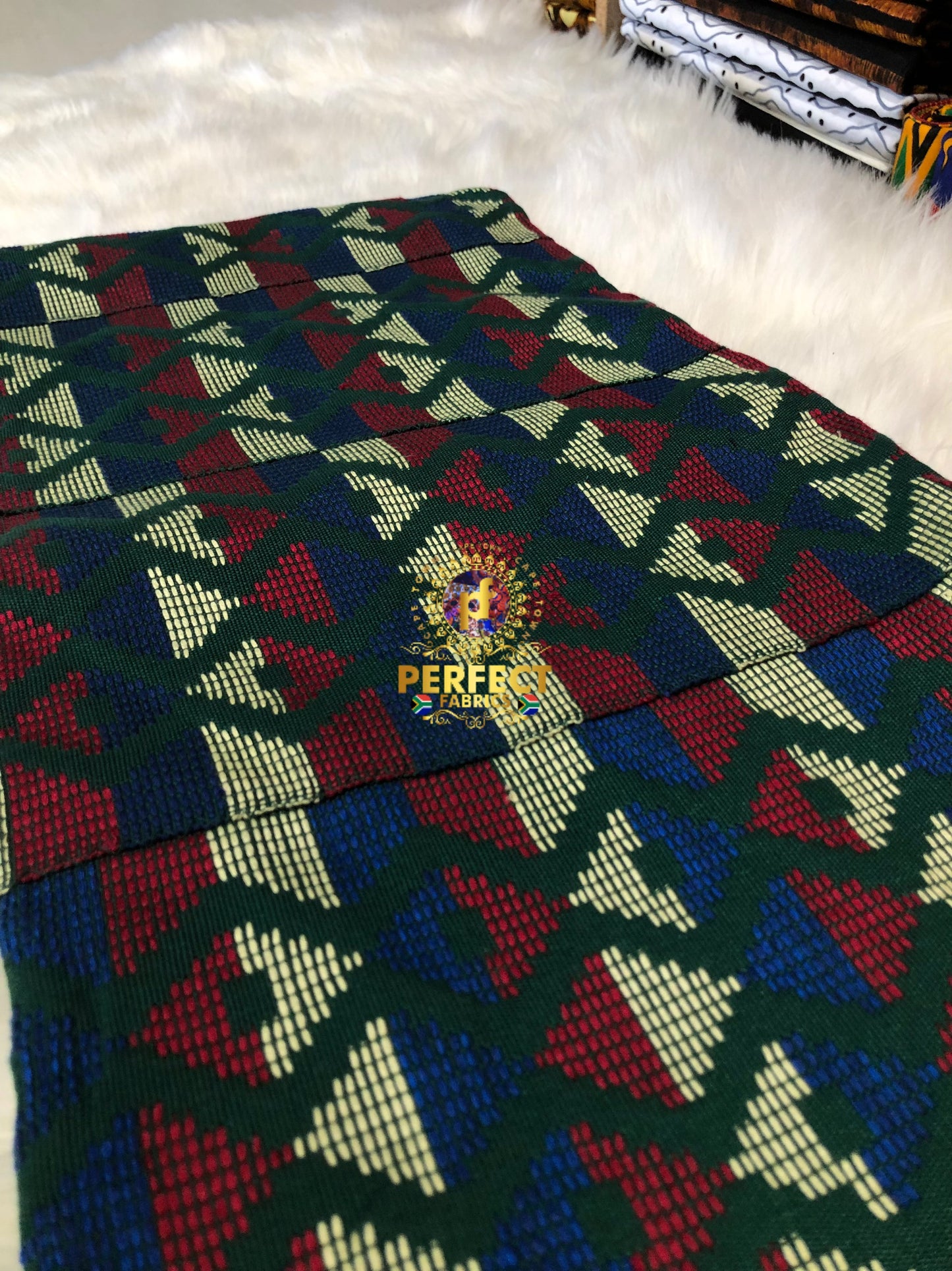 Blue, Cream , Red & Green Ashanti Kente