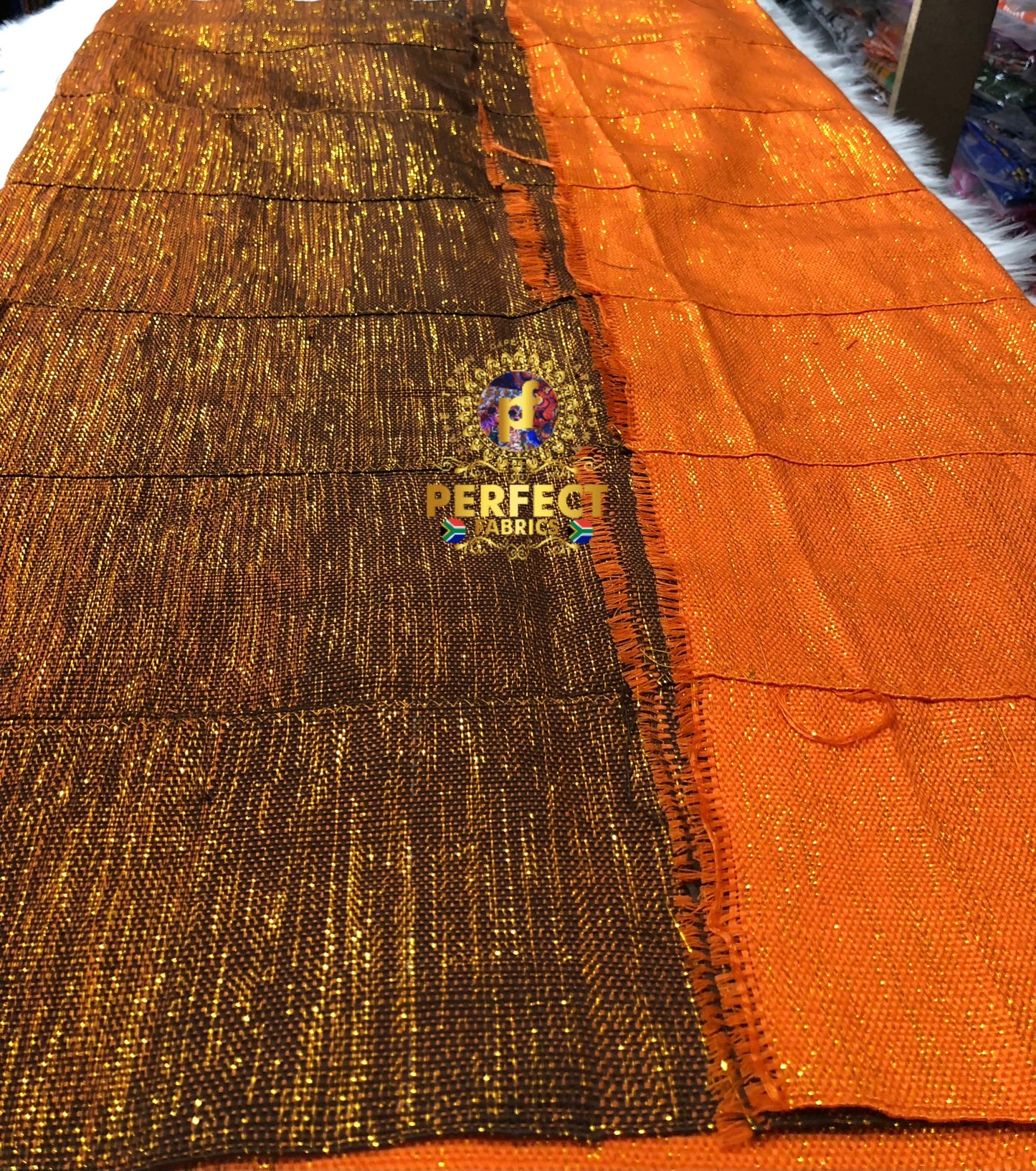 Orange & Brown Ombré Shimmery Plain Kente