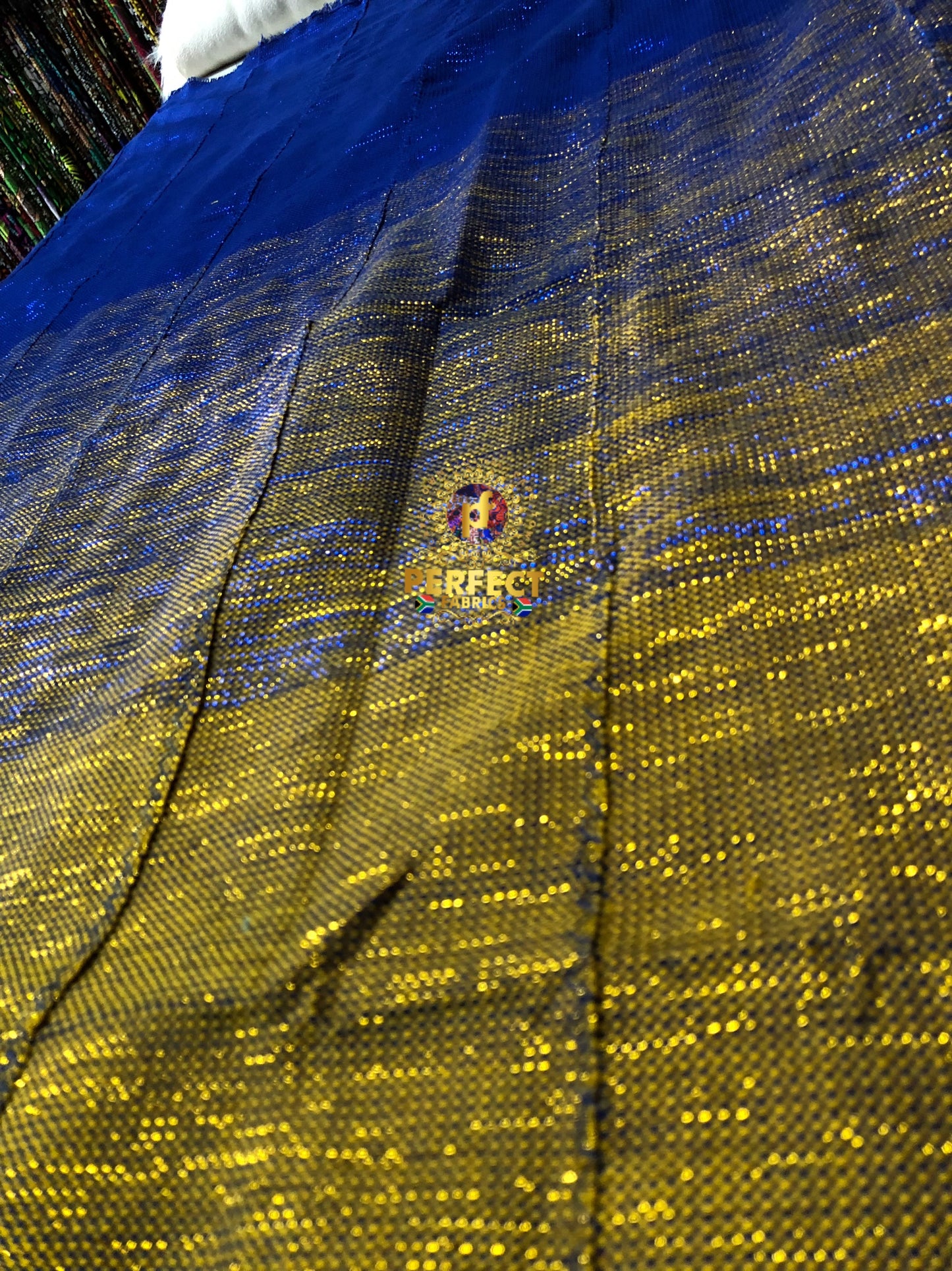 Blue & Gold Ombre Shimmery Plain Kente