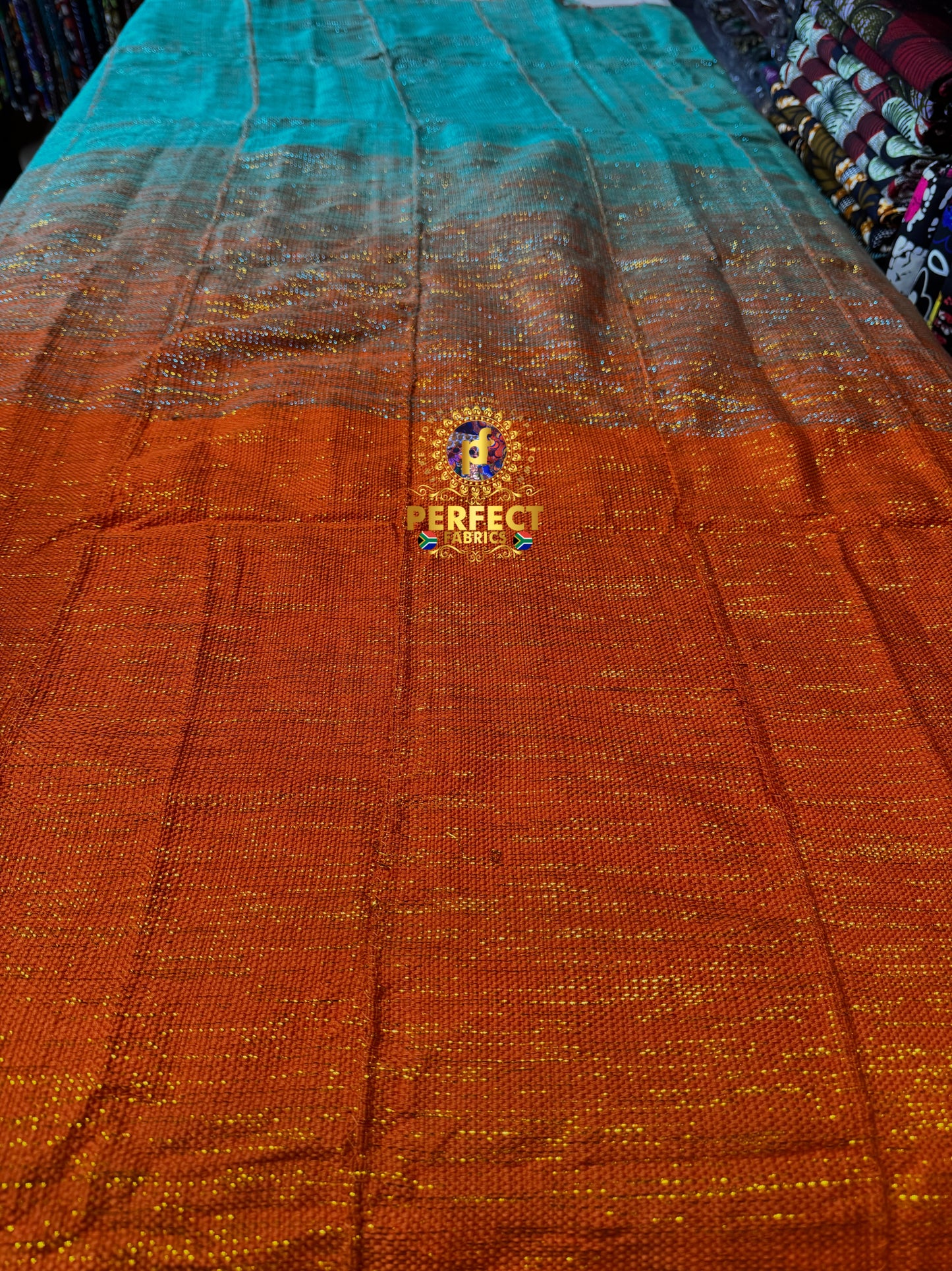 Turquoise & Orange Ombre Ashanti Kente