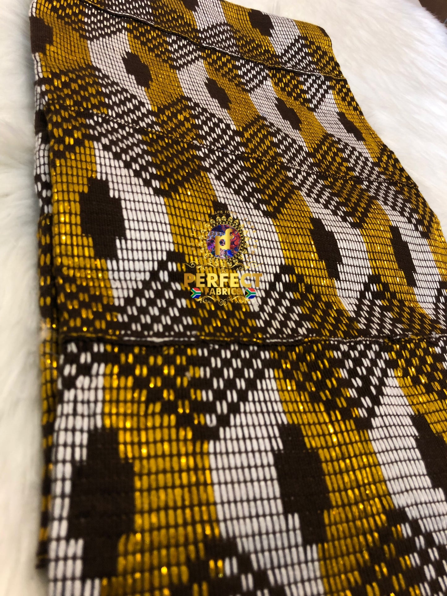 Brown , Gold & White Ashanti Kente