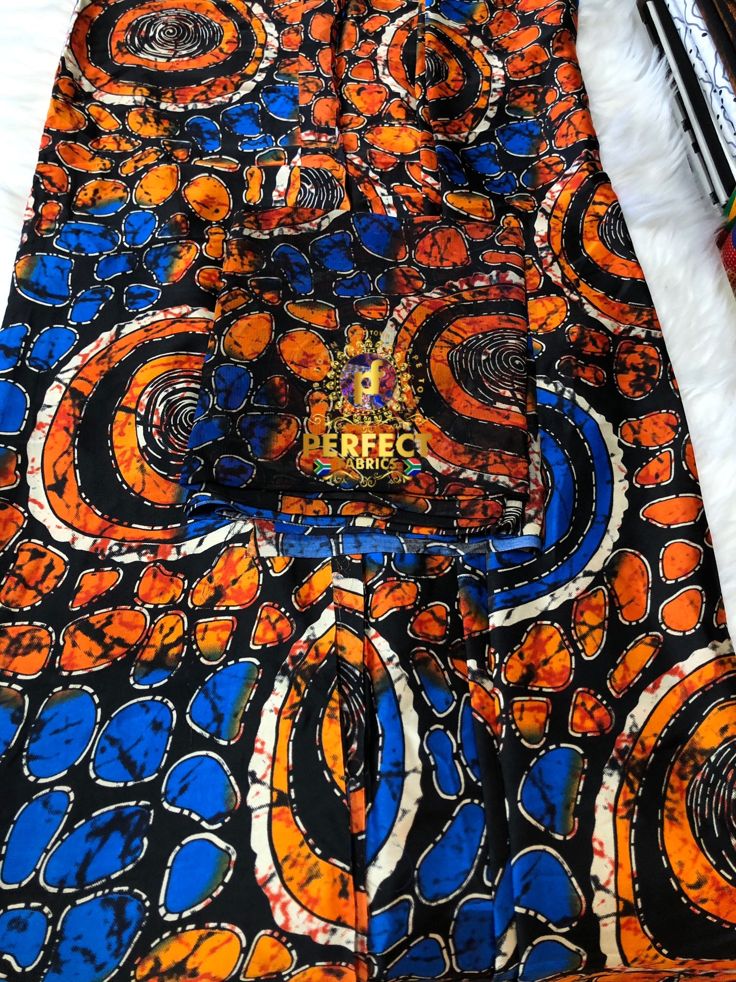 Blue & Orange Adire Silk & Chiffon Set