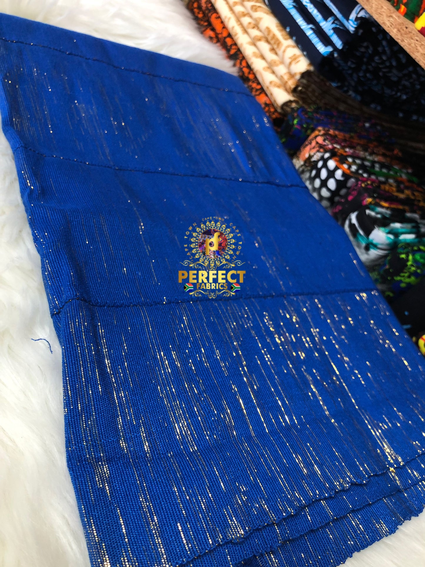 Ashanti- Blue with Gold Shimmery Plain Kente