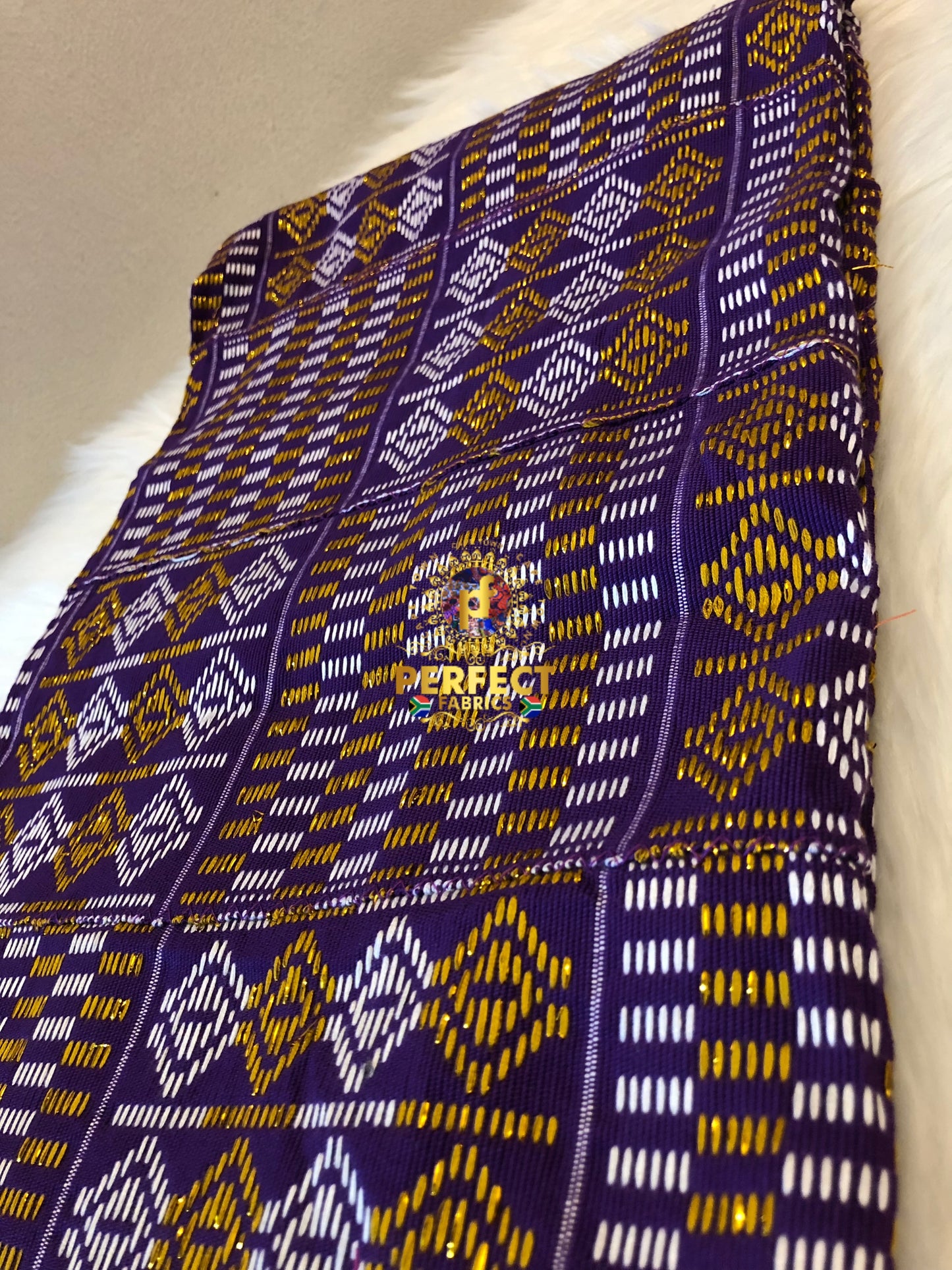Purple, White & Gold Ashanti Kente