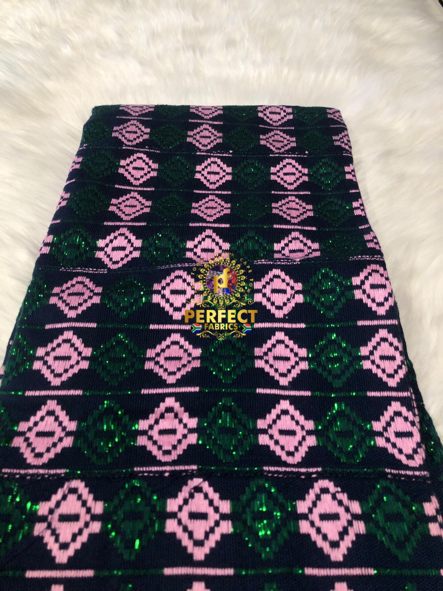 Green & Baby Pink Ashanti Kente