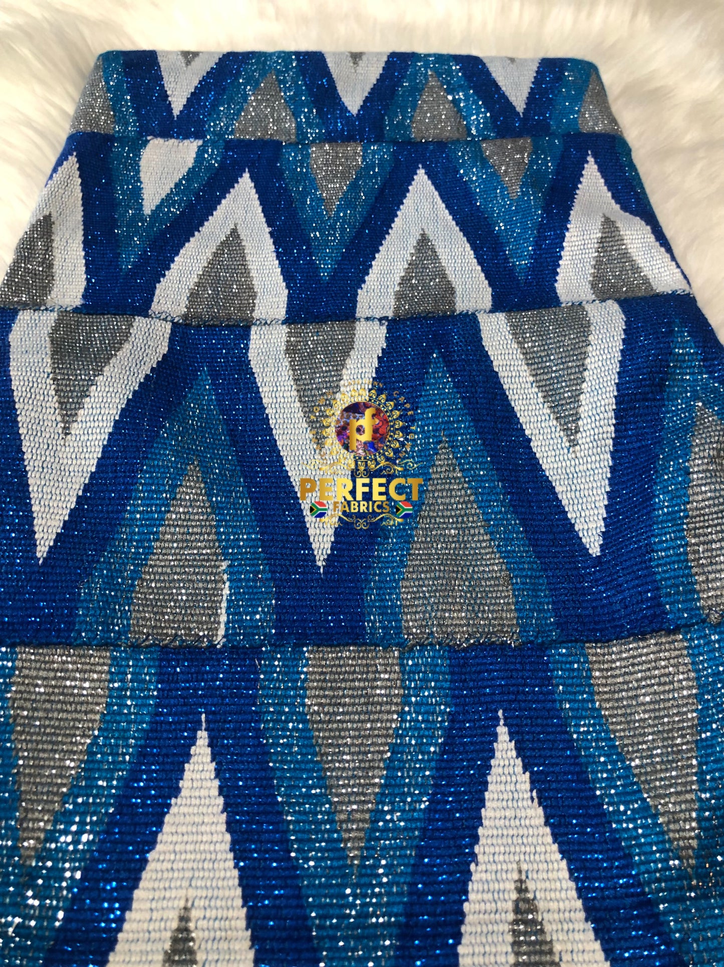 Blue, White & Ash Ashanti Kente