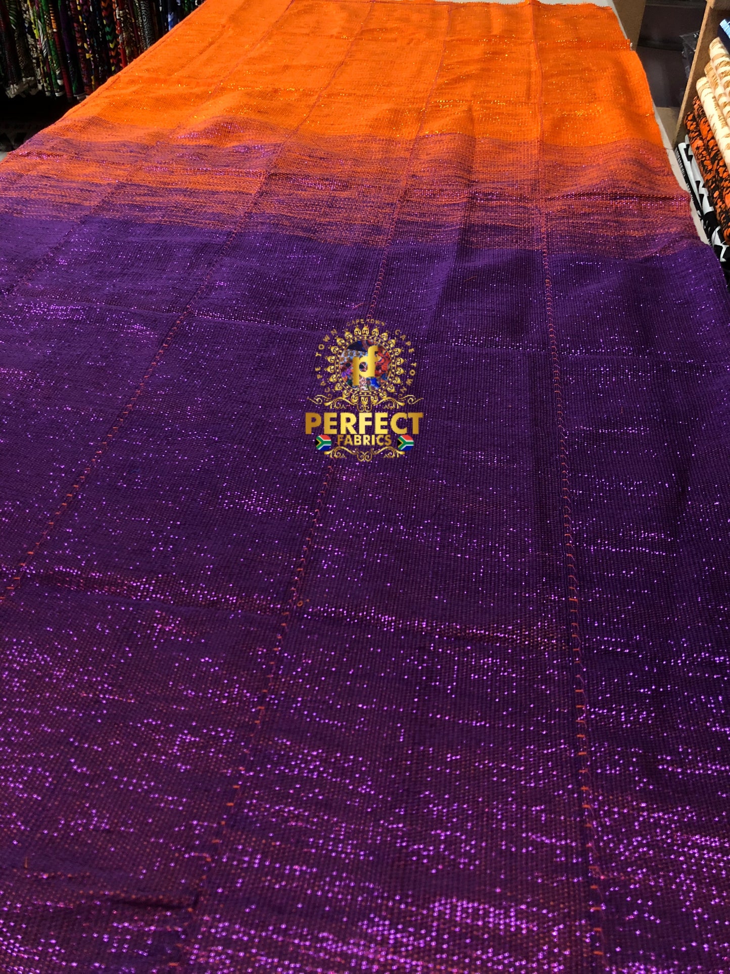 Purple & Orange Ombre Shimmer Plain Kente