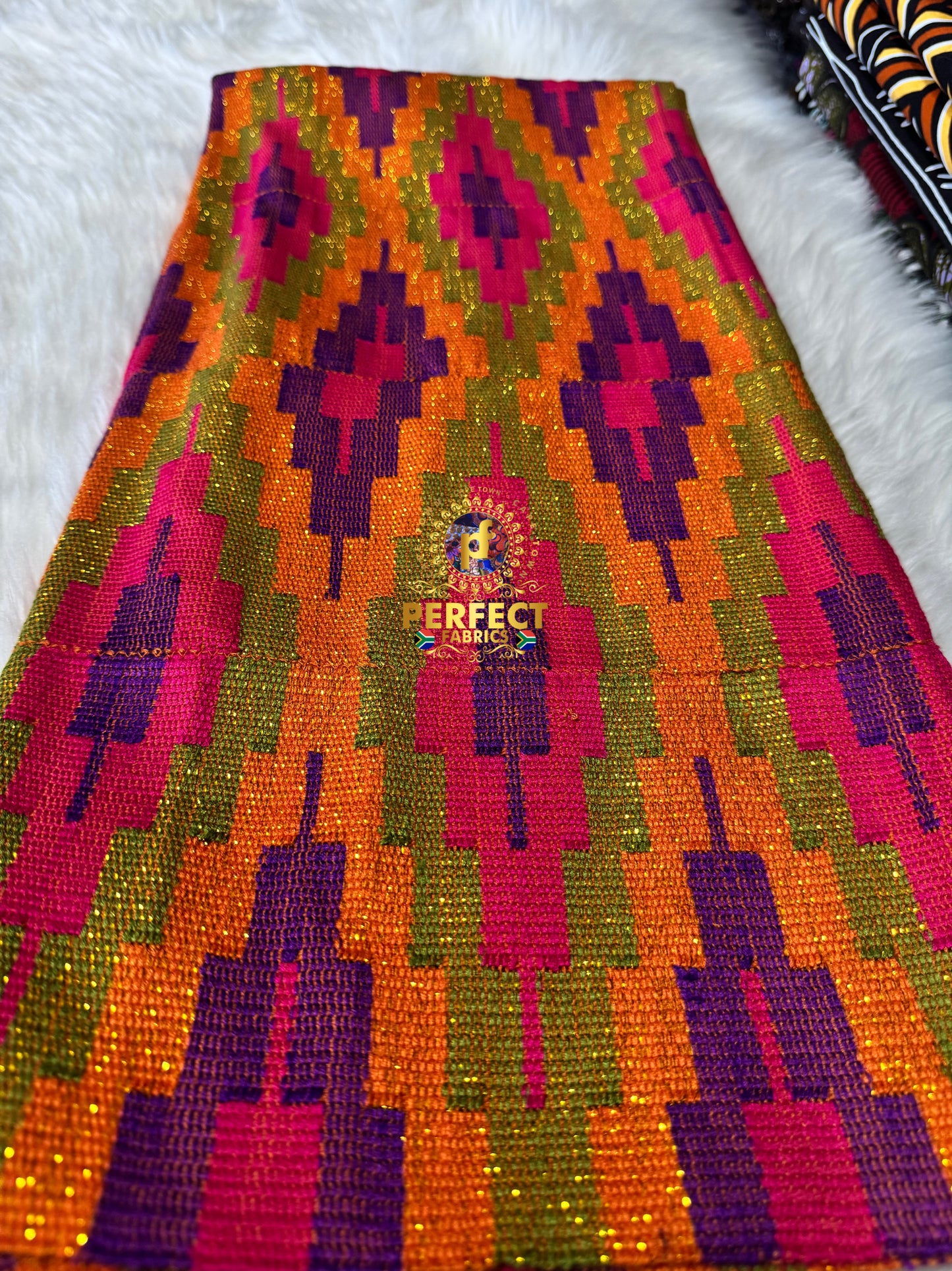 Orange, Pink, Purple & Olive Ashanti Kente
