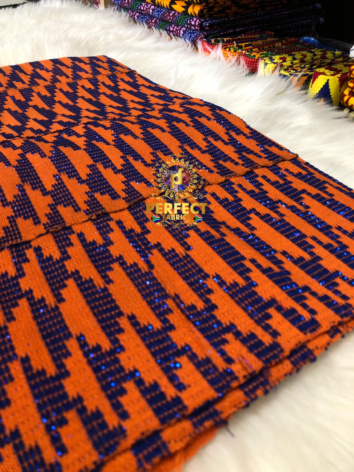 Orange & Blue Ashanti Kente