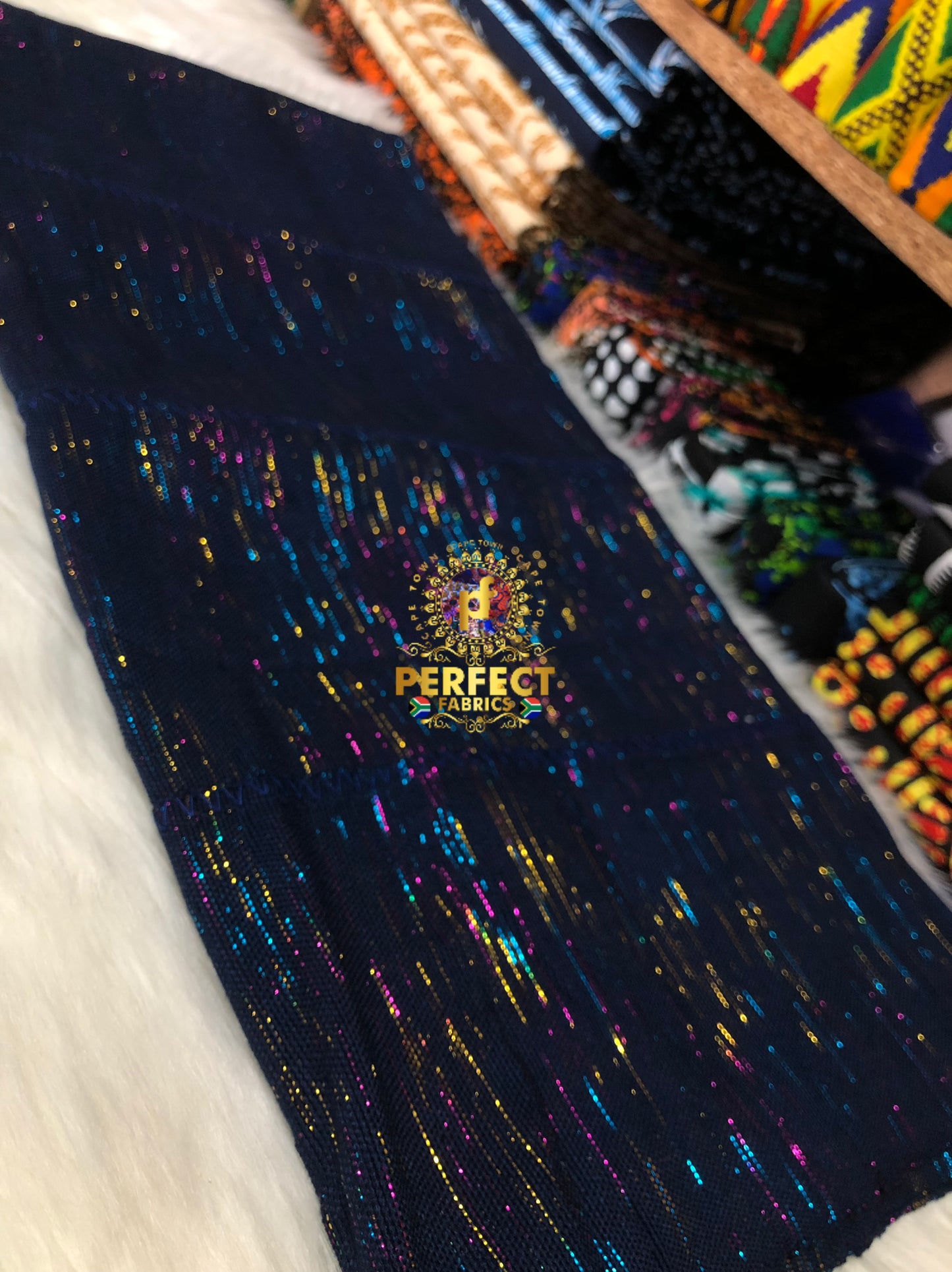 Ashanti- Navy Blue with Mixed Shimmery Plain Kente