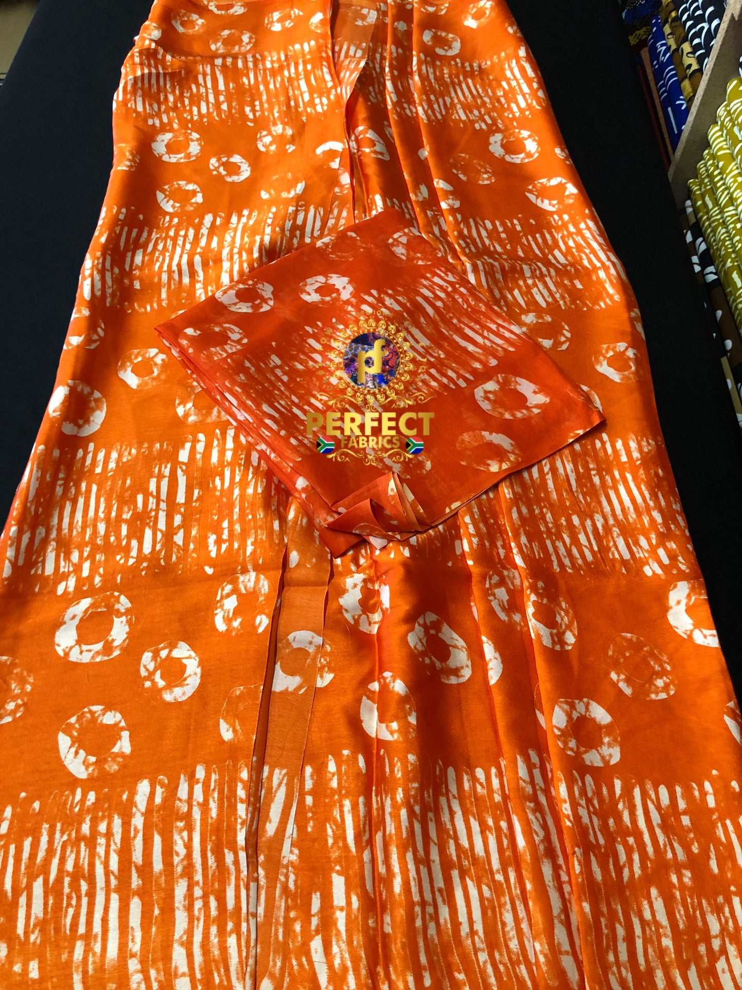 Orange Adire Silk Set