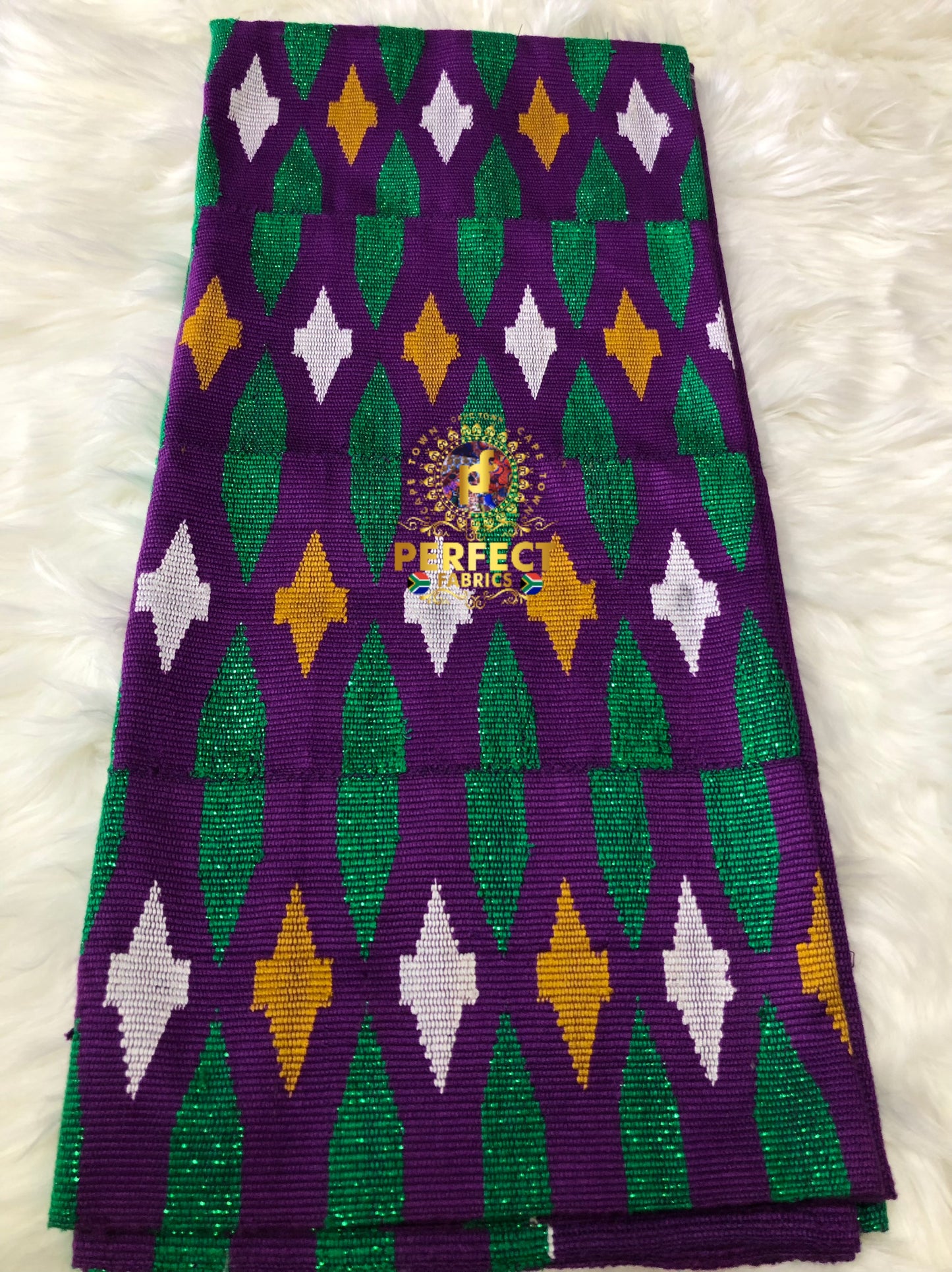 Purple, Green , Gold & White Ashanti Pattern