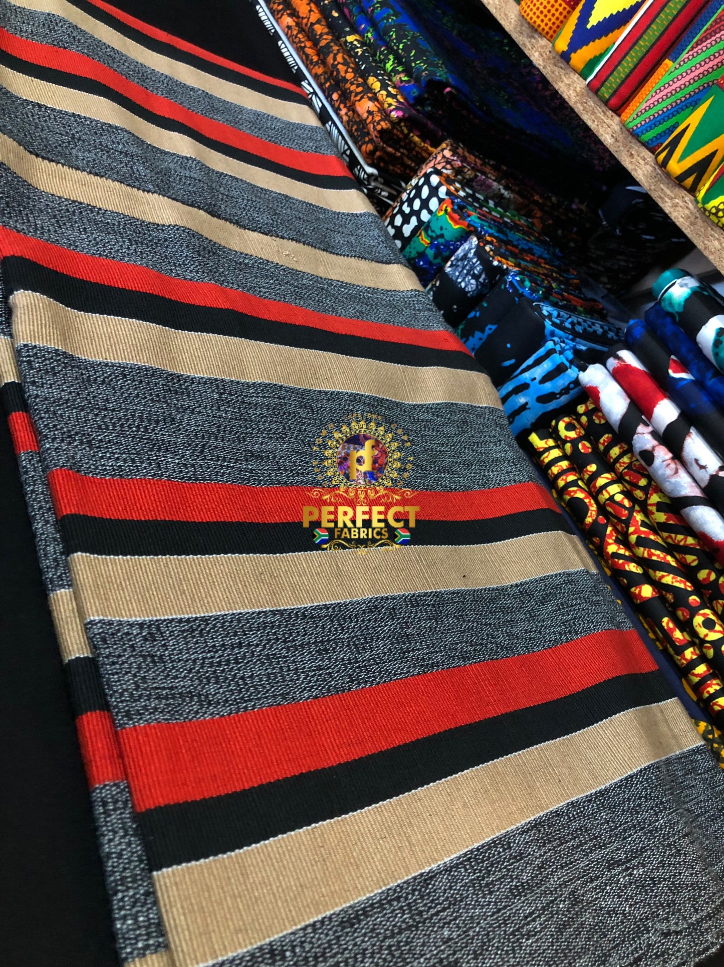 Beige, Red , Black Fugu Kente