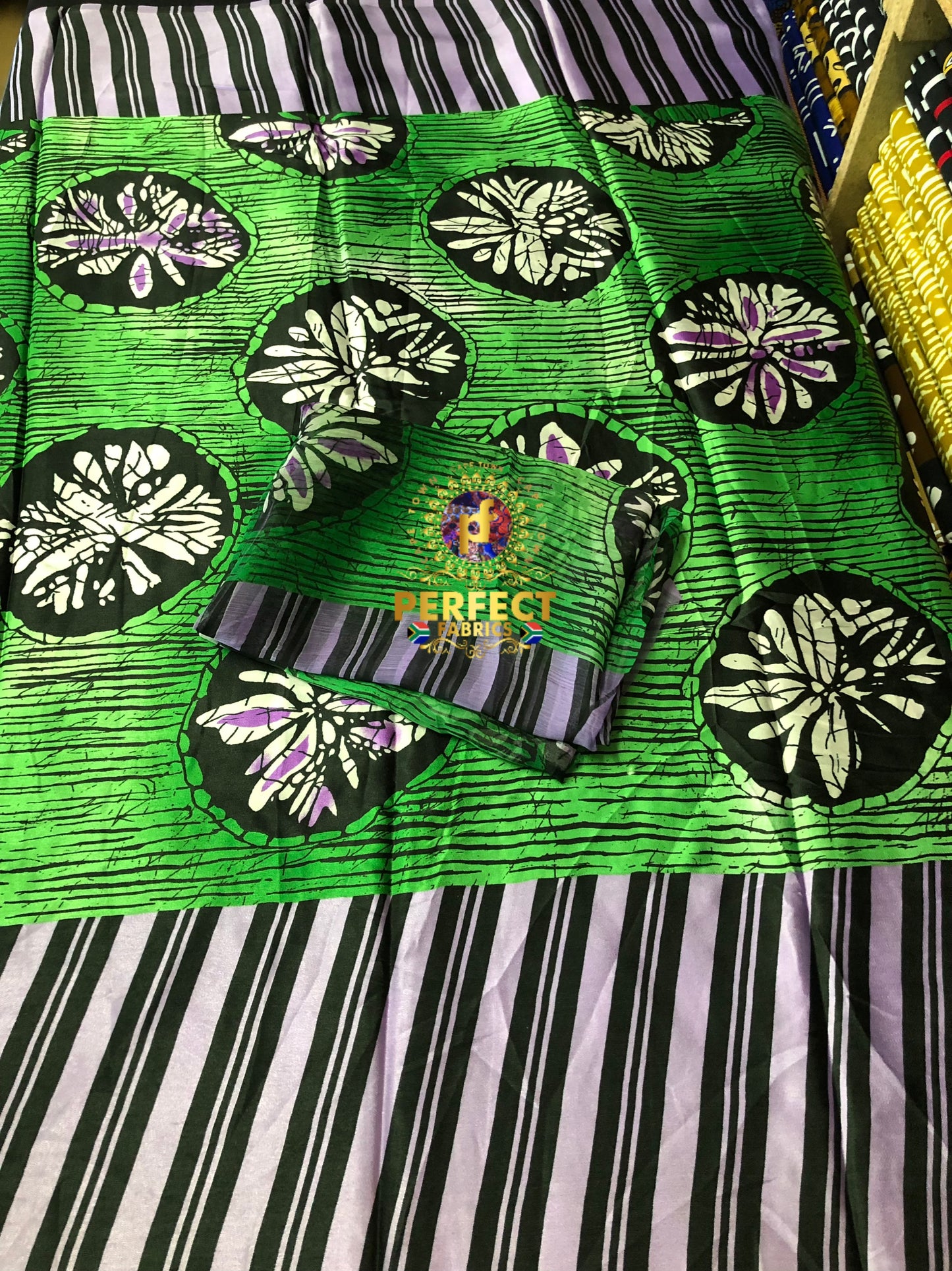 Green & Lilac Adire Silk Set