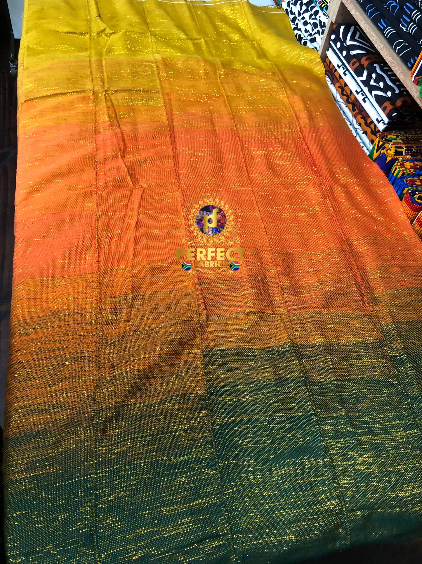 Orange, Green & Gold Ombré Shimmery Kente