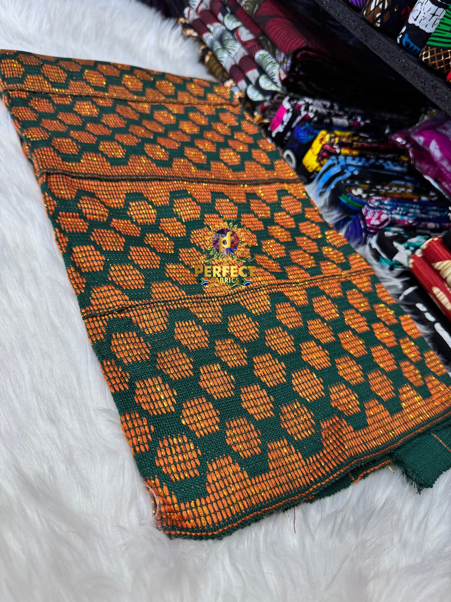 Green & Orange Ashanti Kente