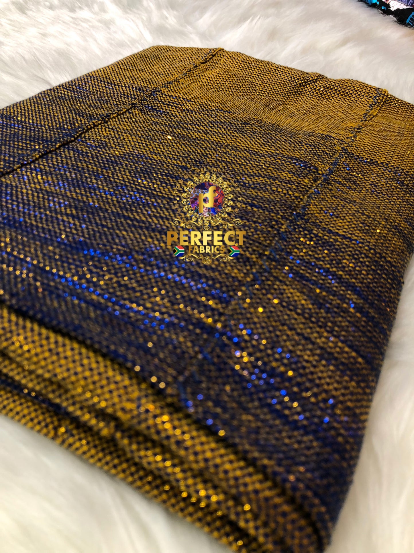 Blue & Gold Ombre Shimmery Plain Kente