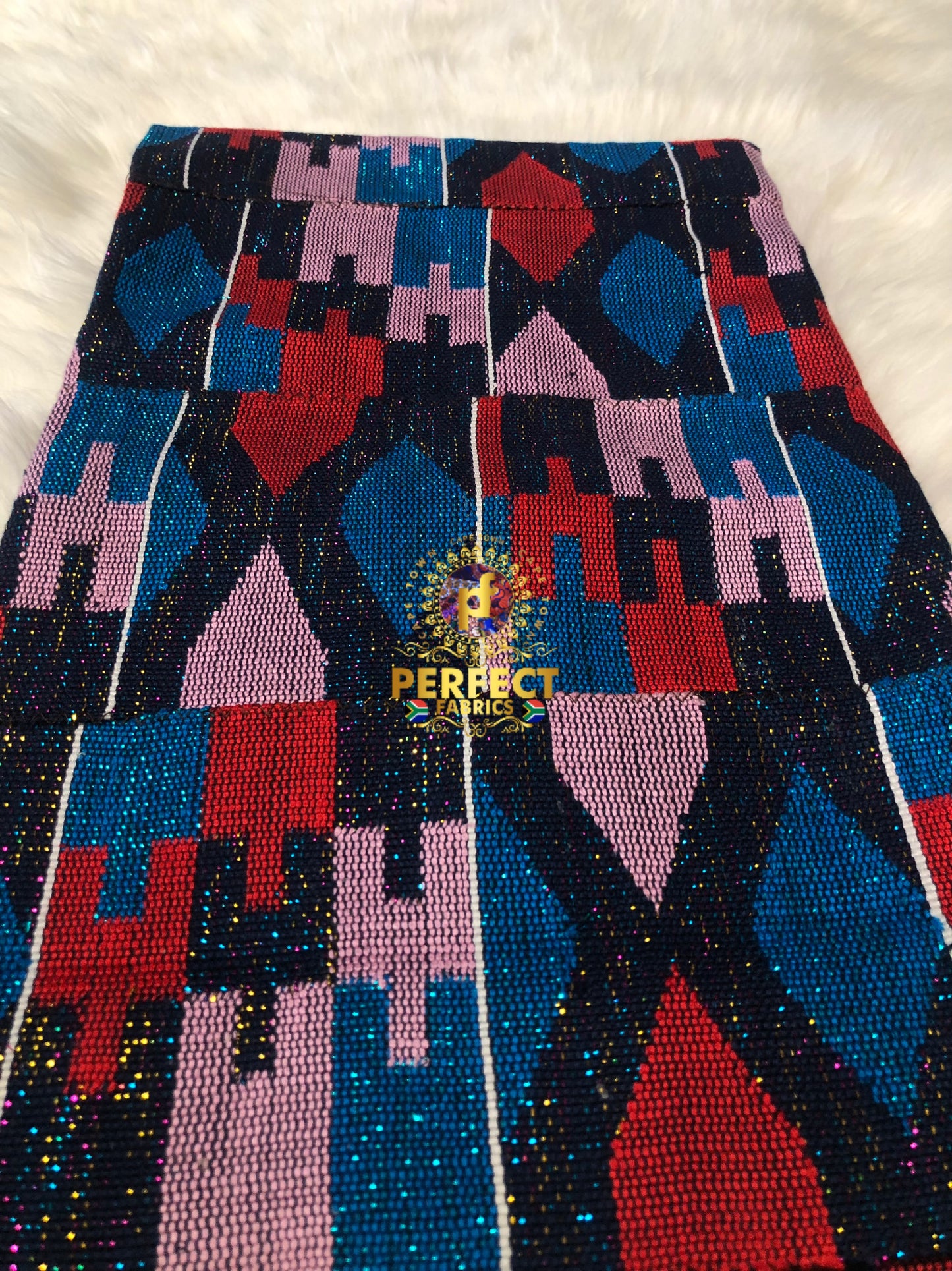 Blue, Red, Baby Pink Ashanti Kente