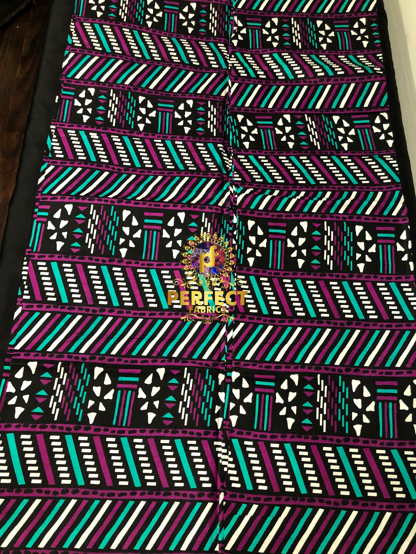 Purple, Aqua, White & Black Tribal Ankara