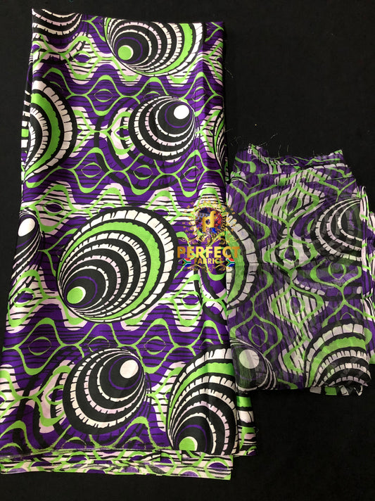 Purple & Green Ankara Silk Set
