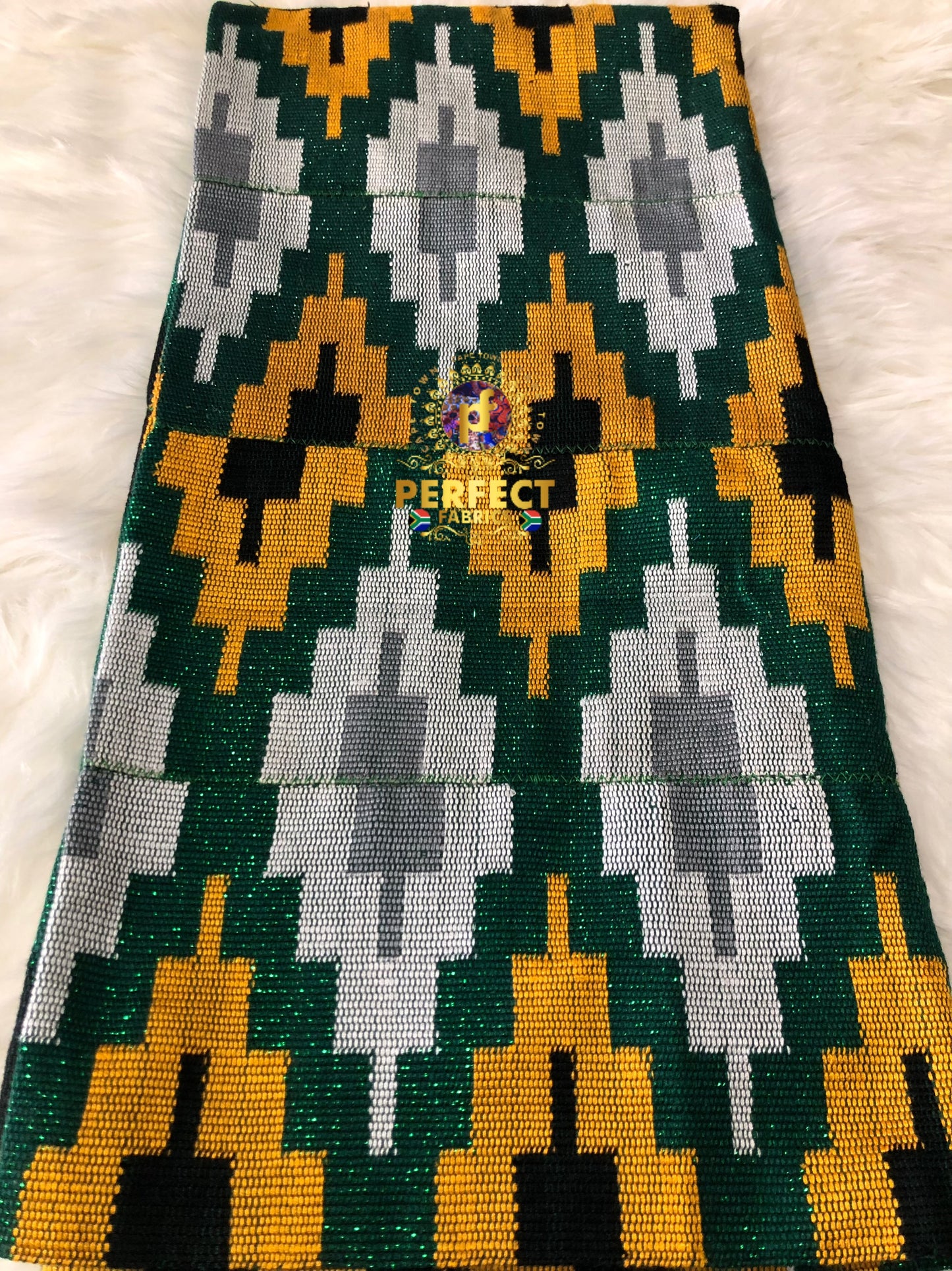 Gold,Green,White & Black Ashanti Kente