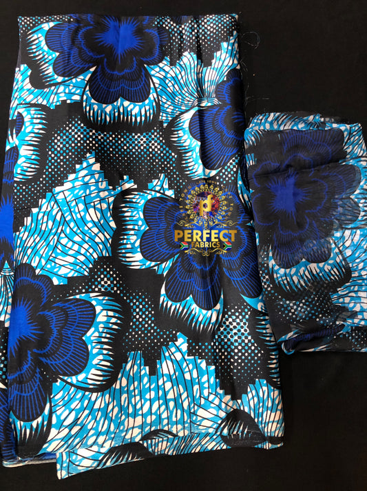 Blue Floral Ankara Silk Set