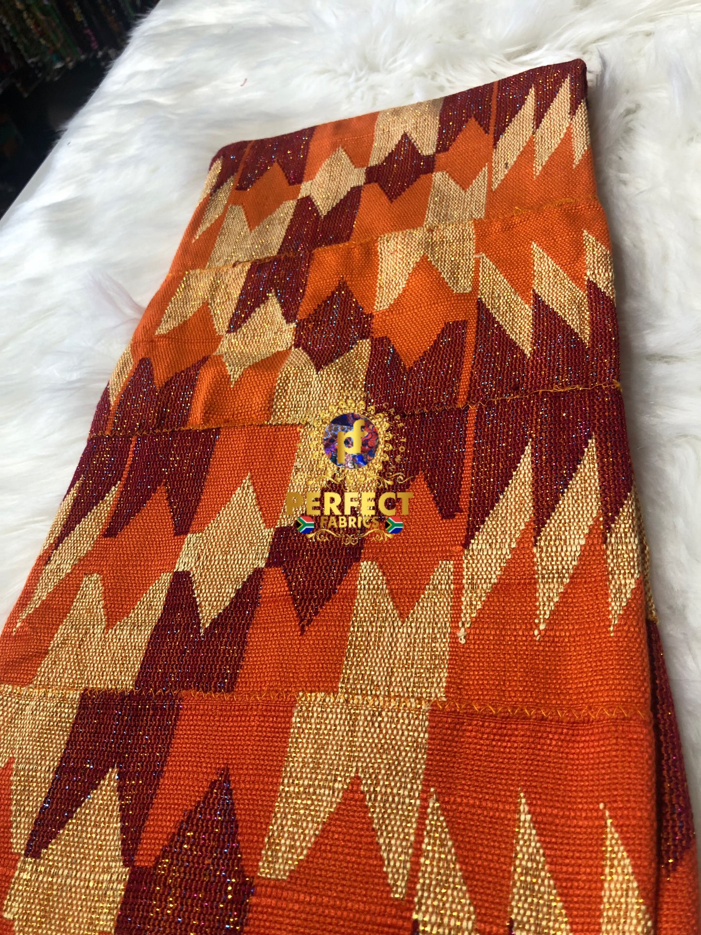 Maroon, Orange & Cream Ashanti Kente