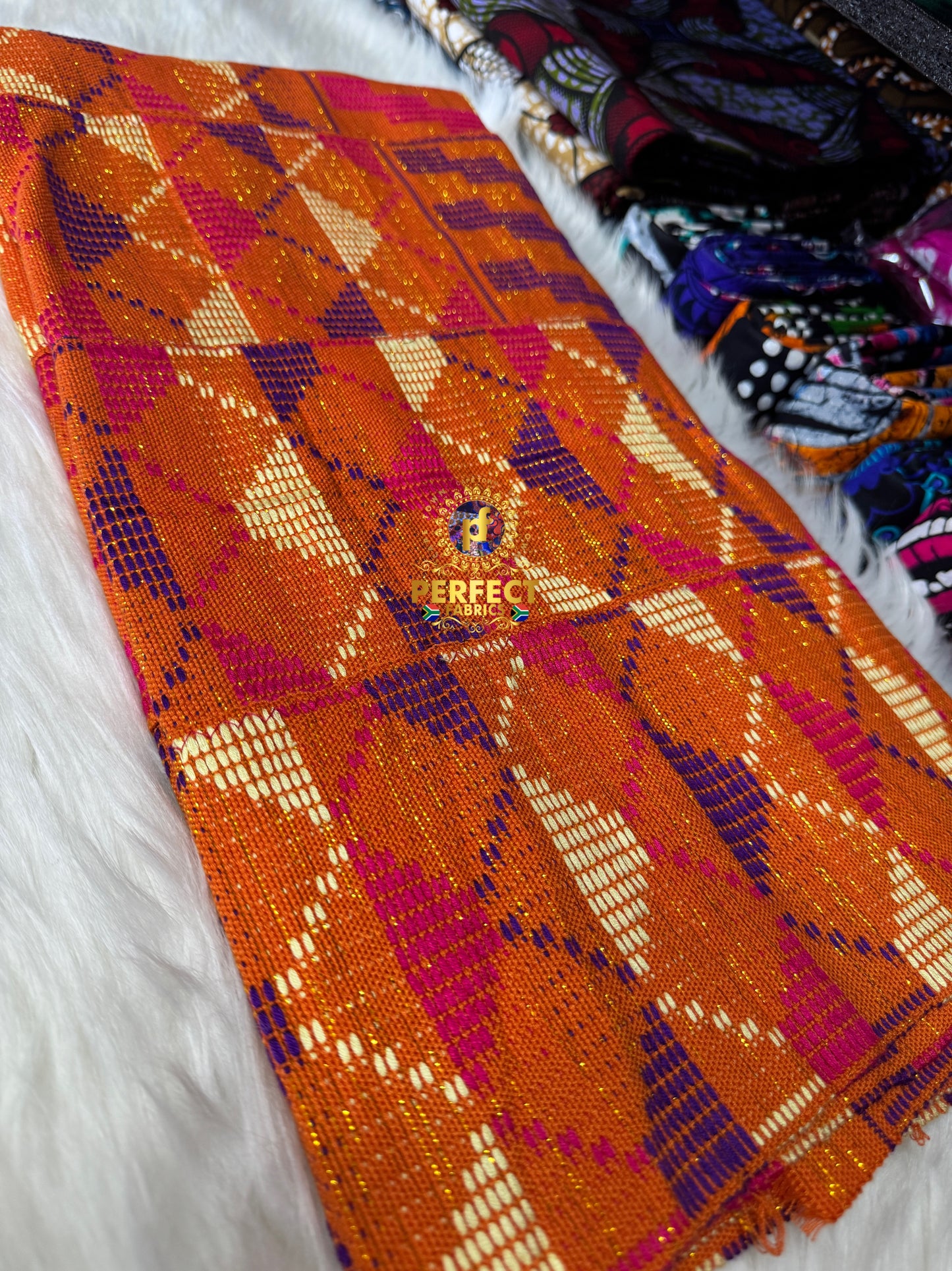 Orange, Purple, Cream & Pink Ashanti Kente