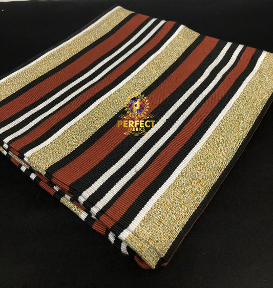 Brown, White , Black & Shimmer Beige Fugu Kente