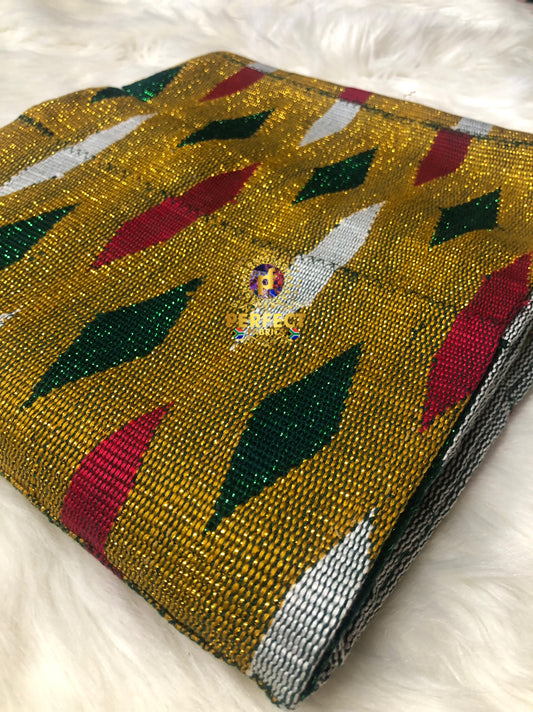 Gold, Green, Pink & White Ashanti Kente