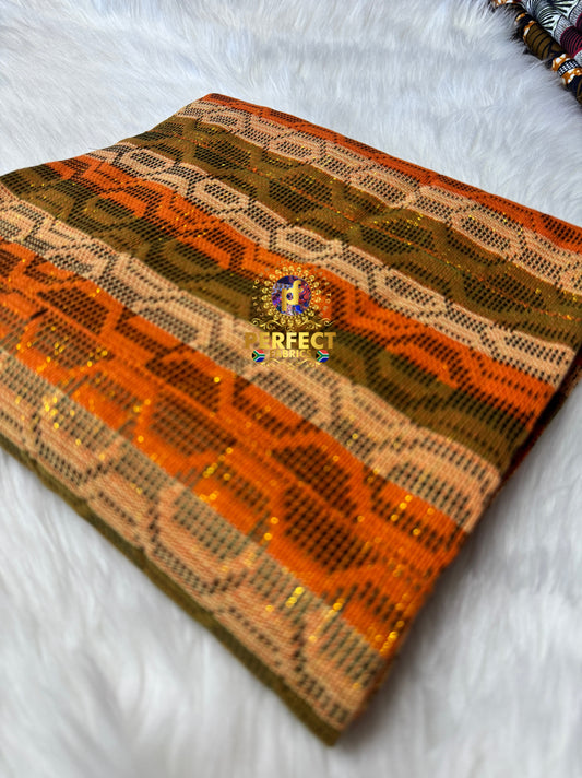 Olive Green & Orange Ashanti Kente