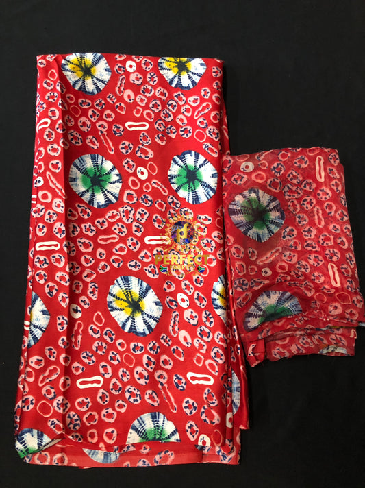 Unique Red Adire Silk Set