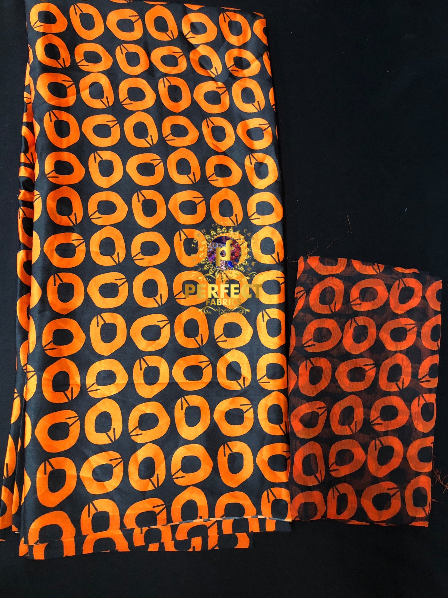 Orange & Black Adire Silk Set