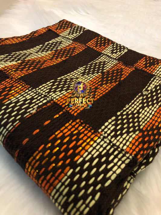 Brown, Cream & Orange Ashanti Kente