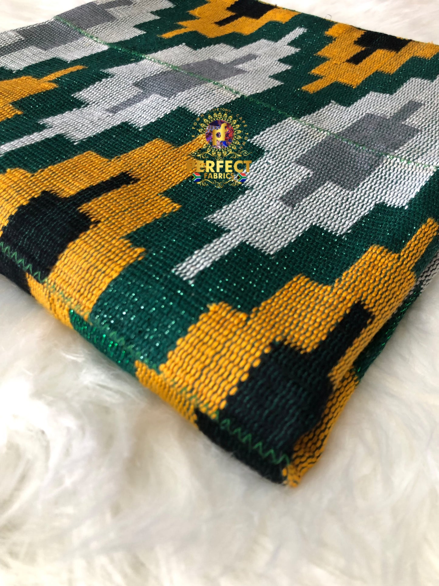 Gold,Green,White & Black Ashanti Kente