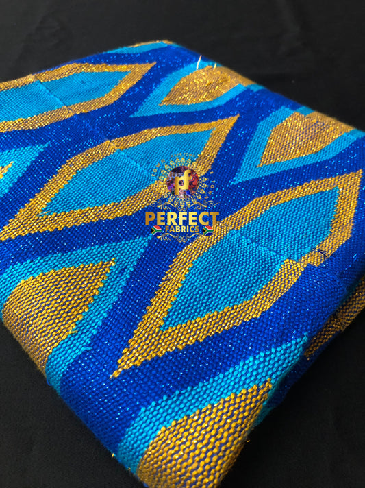 Deep Blue, Gold & Sky Blue Ashanti Kente